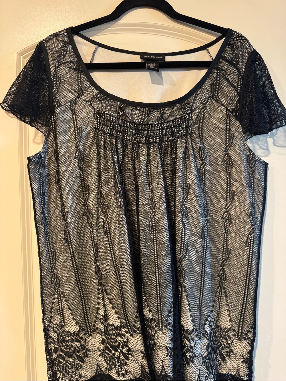 Lane Bryant Black Lace Overlay Scoop Neck Blouse